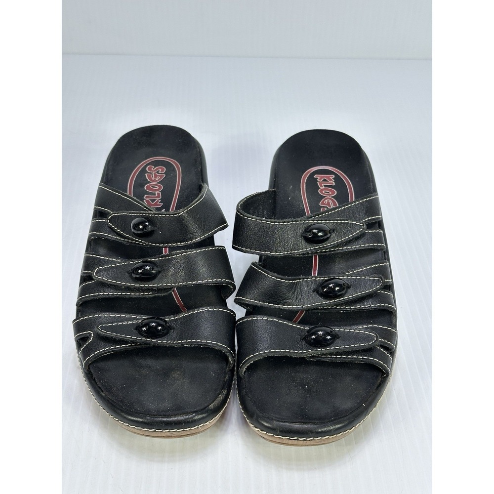 Klogs Summerland Womens Sandals Sz 7 M Black Leather Slip On Open Toe‎ Platform